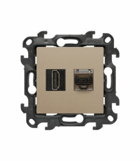 Gniazdo HDMI 2.1 + komputerowe RJ45 kat.6., IP20, szampański mat, HDMI 2.1 Simon 24 NGH21RJ45.01/34