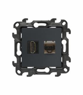 Gniazdo HDMI 2.1 + komputerowe RJ45 kat.6., IP20, grafitowy mat, HDMI 2.1 Simon 24 NGH21RJ45.01/38