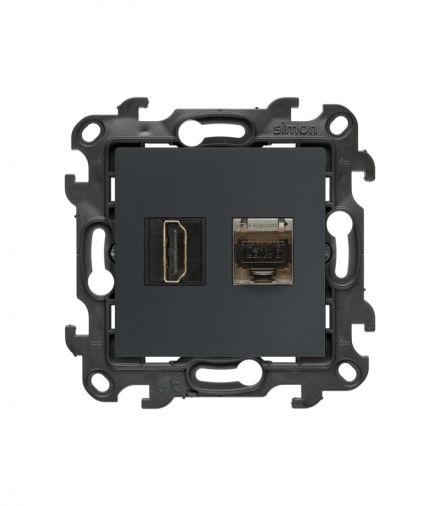 Gniazdo HDMI 2.1 + komputerowe RJ45 kat.6., IP20, grafitowy mat, HDMI 2.1 Simon 24 NGH21RJ45.01/38