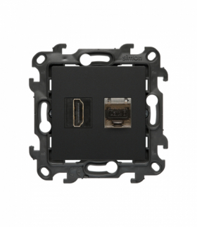 Gniazdo HDMI 2.1 + komputerowe RJ45 kat.6., IP20, czarny mat, HDMI 2.1 Simon 24 NGH21RJ45.01/49