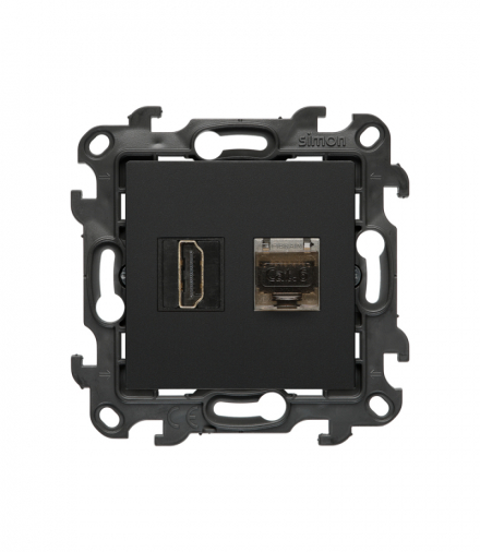 Gniazdo HDMI 2.1 + komputerowe RJ45 kat.6., IP20, czarny mat, HDMI 2.1 Simon 24 NGH21RJ45.01/49