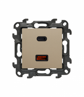 Ładowarka USB podwójna, IP20, szampański mat, 30W Simon 24 NEC2CAQ.01/34