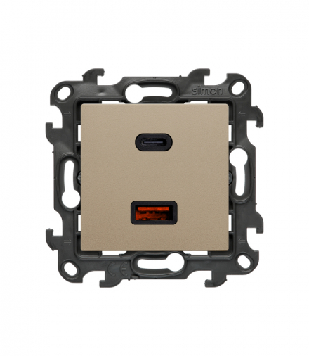 Ładowarka USB podwójna, IP20, szampański mat, 30W Simon 24 NEC2CAQ.01/34
