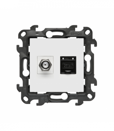 Gniazdo antenowe typu „F” + komputerowe RJ45 kat.6, IP20, biały Simon 24 NASFRJ45.01/11