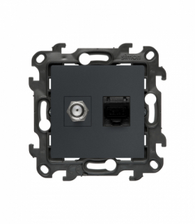 Gniazdo antenowe typu „F” + komputerowe RJ45 kat.6, IP20, grafitowy mat Simon 24 NASFRJ45.01/38