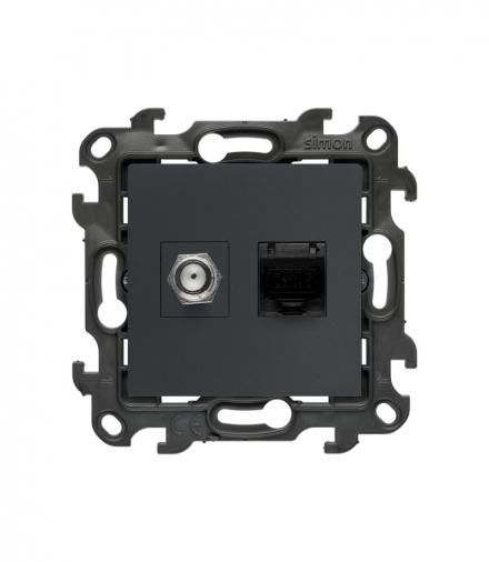 Gniazdo antenowe typu „F” + komputerowe RJ45 kat.6, IP20, grafitowy mat Simon 24 NASFRJ45.01/38