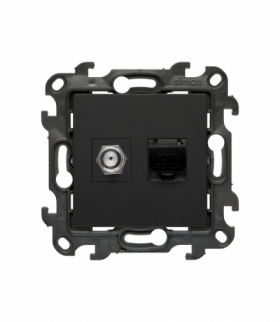 Gniazdo antenowe typu „F” + komputerowe RJ45 kat.6, IP20, czarny mat Simon 24 NASFRJ45.01/49