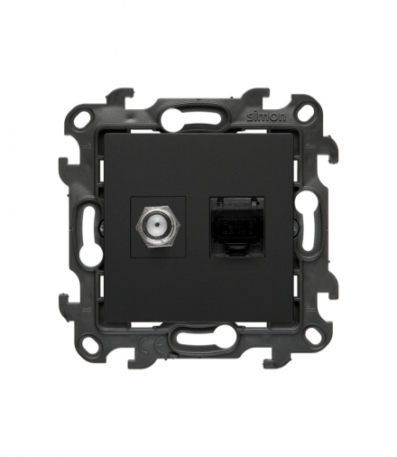 Gniazdo antenowe typu „F” + komputerowe RJ45 kat.6, IP20, czarny mat Simon 24 NASFRJ45.01/49