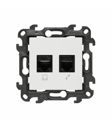 Gniazdo komputerowe RJ45 kategoria 5e + telefoniczne RJ11, biały Simon 24 N5T.01/11