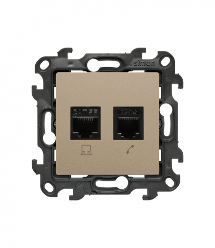 Gniazdo komputerowe RJ45 kategoria 5e + telefoniczne RJ11, szampański mat Simon 24 N5T.01/34