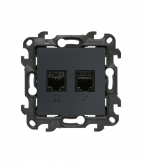 Gniazdo komputerowe RJ45 kategoria 5e + telefoniczne RJ11, grafitowy mat Simon 24 N5T.01/38
