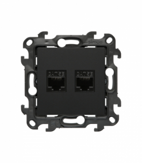 Gniazdo komputerowe podwójne RJ45 kategoria 5e, czarny mat Simon 24 N52.01/49