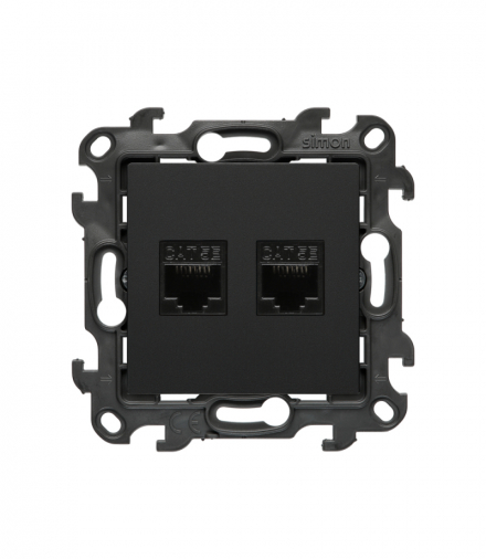 Gniazdo komputerowe podwójne RJ45 kategoria 5e, czarny mat Simon 24 N52.01/49