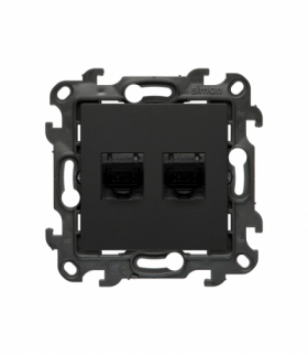 Gniazdo komputerowe podwójne ekranowane RJ45 kategoria 6, z przesłoną przeciwkurzową, IP20, czarny mat Simon 24 N62E.01/49