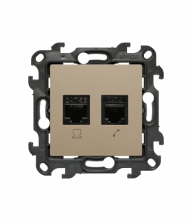 Gniazdo komputerowe RJ45 kategoria 5e + telefoniczne RJ12, IP20, szampański mat Simon 24 N5T12.01/34