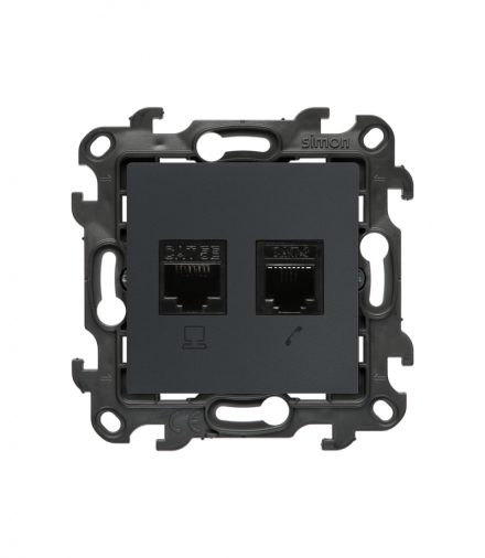 Gniazdo komputerowe RJ45 kategoria 5e + telefoniczne RJ12, IP20, grafitowy mat Simon 24 N5T12.01/38