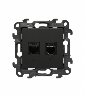 Gniazdo komputerowe RJ45 kategoria 5e + telefoniczne RJ12, IP20, czarny mat Simon 24 N5T12.01/49