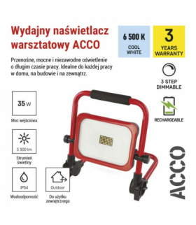 Przenośny naświetlacz LED ACCO, ładowalny USB-C, 35W, 3300lm, zimna biel 6500K, 3 stopnie ściemniania, do 12 godzin świecenia na ładowaniu EMOS ZS2823