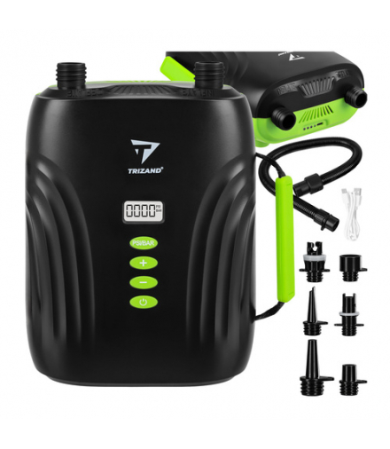 Pompka akumulatorowa do sprzętów dmuchanych, materacy, basenów, pontonów, piłek, desek SUP, 6 końcówek, 20PSI, LCD, 4000mAh, USB-C, Trizand 19137