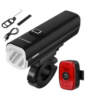 Zestaw lampka rowerowa USB LED przód 1000lm + tylna lampa rowerowa, 5 trybów pracy, akumulator 4800mAh, funkcja power bank, Trizand 19141