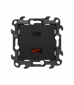 Ładowarka USB podwójna C+A, IP20, czarny mat, 30W Simon 24 NEC2CAQ.01/49