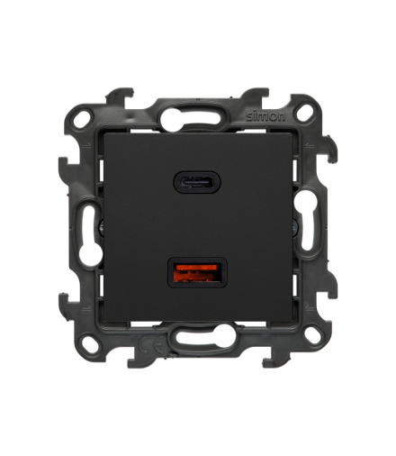 Ładowarka USB podwójna C+A, IP20, czarny mat, 30W Simon 24 NEC2CAQ.01/49